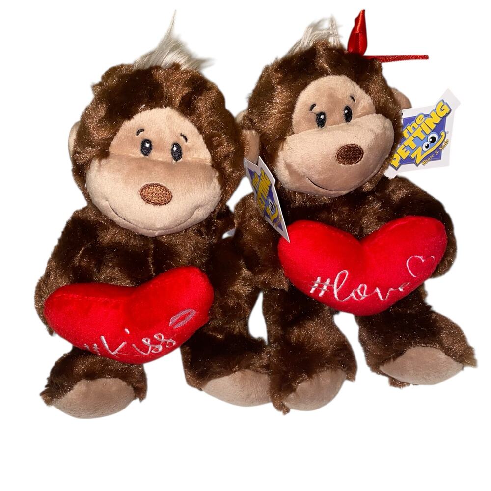 NWT Adorable Couple Monkeys Plush Toys with Kiss and Love hearts